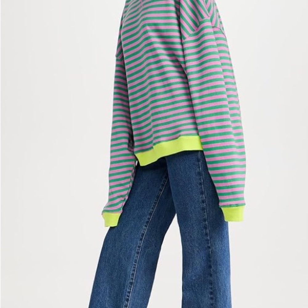 Amazon Green and Pink Striped Sweatshirt